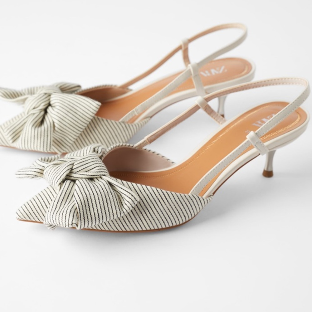 ZARA STRIPED KITTEN HEEL SHOES WITH BOW (new)